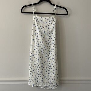 American Eagle Dainty Floral Open Back Mini Dress XS Linen Bow Cottage Coquette